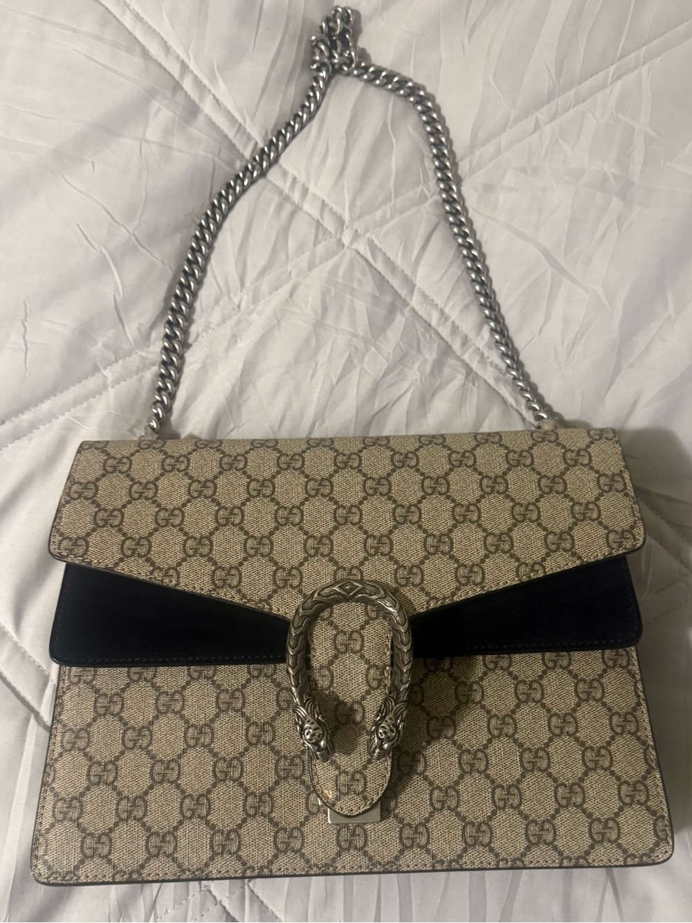 Gucci Beige GG Supreme Shoulder Bag with Black Accent